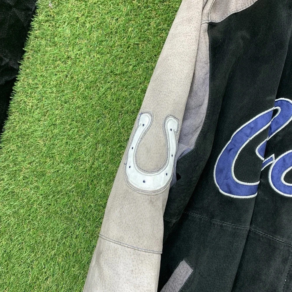 Vintage Indianapolis Colts Leather Jacket Mens Large Suede Black Heavy Full Zip